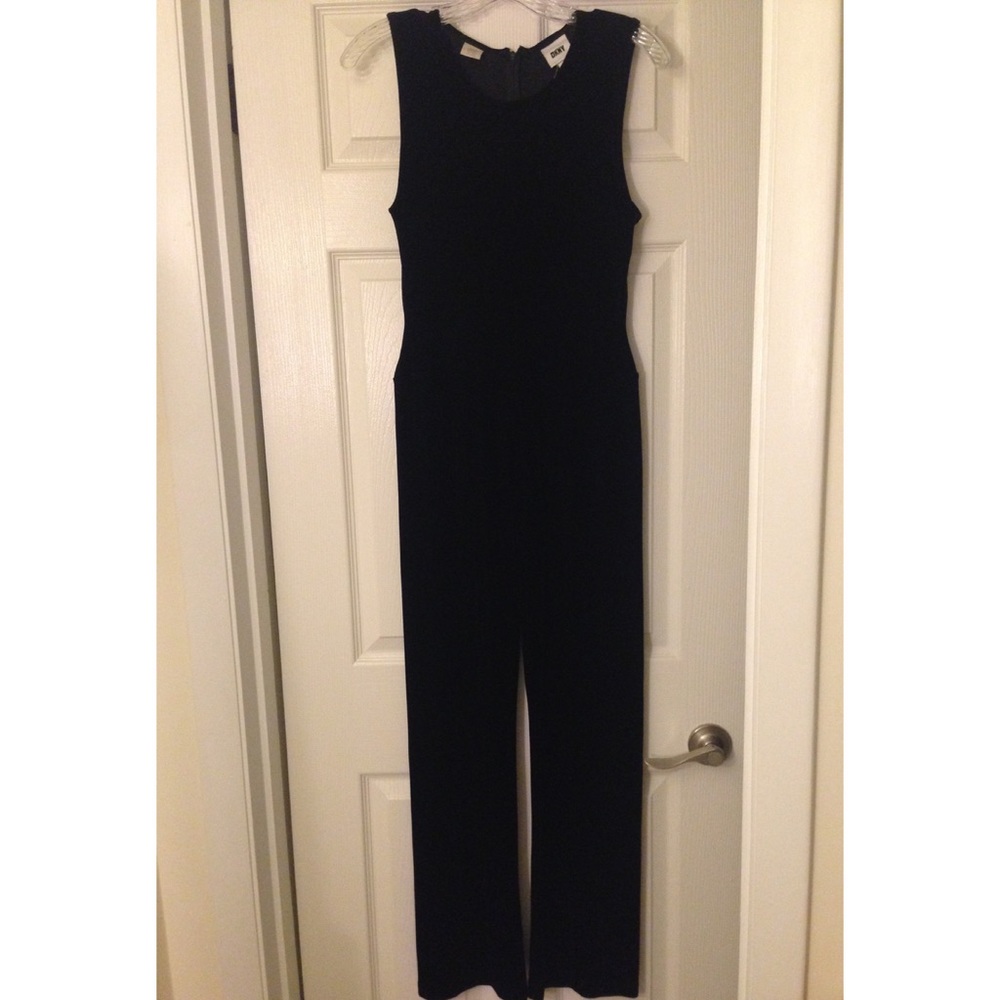 DKNY Rich Black Velvet Stretch Jumpsuit Petite 4 6